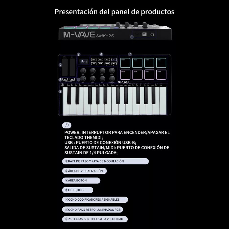 M-Vave Controlador De Teclado Midi M-vave Smk-25 Portátil Color Negro