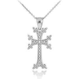 Religious Jewelry Dainty 925 Sterling Silver Armenian Cross Pendant Necklace, 16"