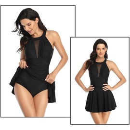 PUBAMALL Trajes de Baño Mujer, Trajes de Baño Mujer Completo Bañadores Sexy, para Playa y Piscina (MX/US, Alfa, Mediano, Regular, Regular, Negro)