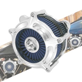 HCmotorku Air Cleaner Filter Aluminum Fit for Harley Touring Road King Street Glide Softail Sportster Dyna (Chrome Housing Blue Element, B For Touring 00-07,Softail 00-15,Dyna 00-17)
