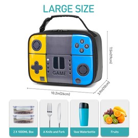 Boys Lunch Box Kids Game Lunch Bag School Lunchbox Leather Reusable Snack Boxes Insulated Meal Prep Bag for Kids Boy Girl Men