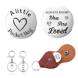 Sudaporn Pocket Hug Token for Women Men Birthday Christmas Gift Double Sided Message Engraved Coin Keychain with Leather Pocket Token Keyring Friends Long Distance Gift for Loved Family Member Bestie