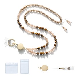 MORSUNBELA ID Card Holder Lanyard Work Card Lanyard Retractable Beaded for Women Badge Holders Keys Necklace Cute Long Lanyard Coffee Color