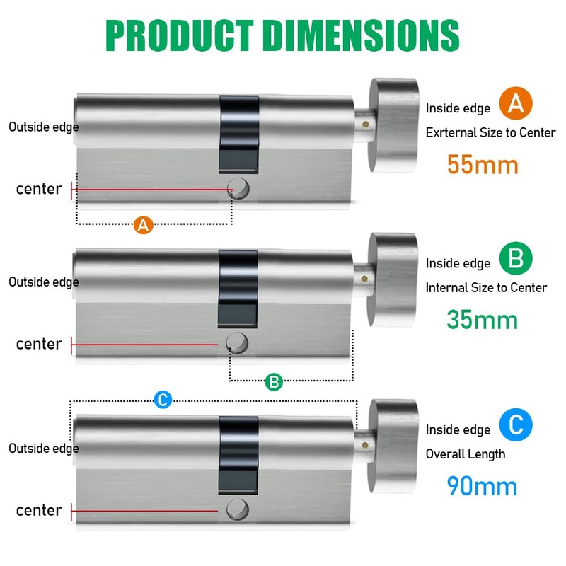 SISAV 55/35T Thumb Turn Euro Lock Cylinder(90mm),Brass Material,Nickel Surface Treatment,High