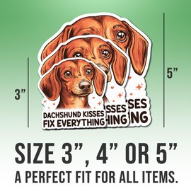 Dachshund Sticker Red Dachshund Lover Decal Dachshund Kisses Fix Everything Vinyl Stickers Weather-Resistant Stickers for Water Bottles Laptop Window Car 5"