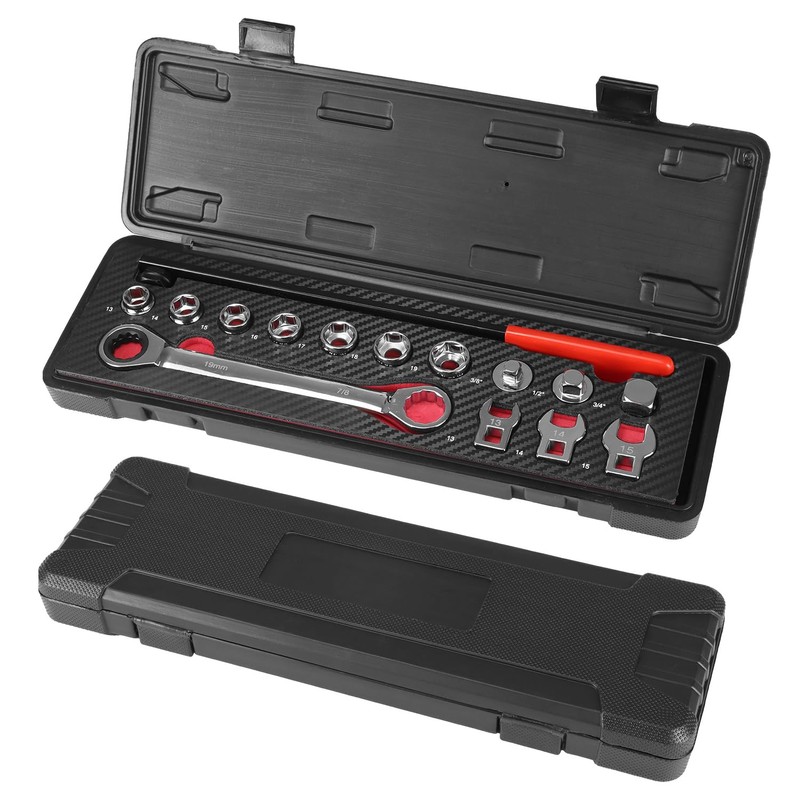 QWORK 15-Piece Universal Ratcheting Serpentine Belt Tool Set with Extension