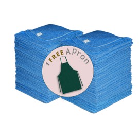 COTTON HOMES WASHCLOTH Soft Cotton Towels 11"x11" Blue - (50 Pack) with 1 Free Apron, 100% Cotton Rich Fingertip Towels, Cleaning Rags Wash Cloths for Bathroom