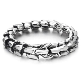 COOLSTEELANDBEYOND Biker Punk Rock Vintage Stainless Steel Link of Dragon Scale Bangle Bracelet for Men, Polished(CA)