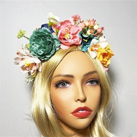 DANRENPANG Fashion Personality Boho Flower Crowns Headband For Women Faux Floral Hairband Wedding Art Photography Hair Accessories (1#, 14CM+12CM)