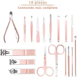 Kit de Uñas, 18 Piezas de Acero Inoxidable, Set de Manicura y Pedicura Profesional, Cortauñas de Alta Precisión, Kit Corta Uñas, Estuche de Piel Portátil, Ideal para Viaje y Hogar