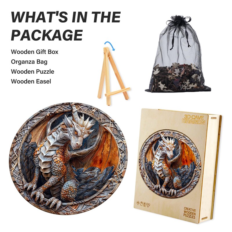 Wooden Puzzles for Adults, Wood Jigsaw Puzzle, Wooden Cave Dragon