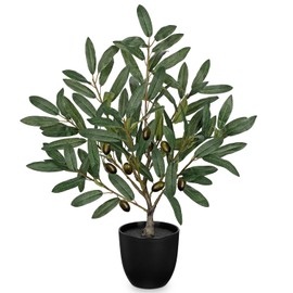 Briful Small Olive Trees Artificial Decor 19.6in Fake Olive Plant with Black Pot Decorative Olive Tree for Home Office Countertop Kitchen Table Farmhouse Decor
