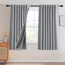 H.VERSAILTEX 100% Blackout Curtains 63 Inches Long Back Tab Full Light Blocking Curtain Draperies with Gray Coating for Living Room Thermal Insulated Window Treatment Set of 2 Panels, Glacier Gray