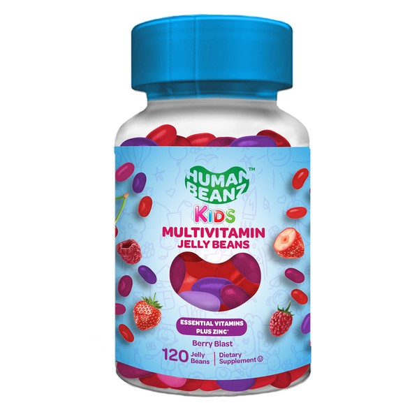 Human Beanz Multivitamin Jelly Bean Gummies with Zinc for Kids, Immune Support Dietary Supplements, Vegetarian, 120 Berry Blast Jelly Beans, Kosher