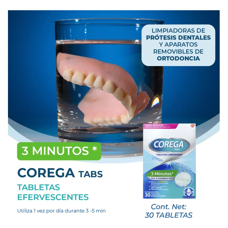 Corega Tabletas Limpiadoras 3 Minutos Uso Diario Pack 2 Pzas