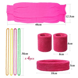 BETESSIN Women's 80s Outfit Set Including 4 x Necklaces, 1 Neon Headband, 2 x Bracelets and 2 x Leg Warmers - Costume Accessories for 1980s Theme Party, Neon Party, Carnival, Carnival etc.