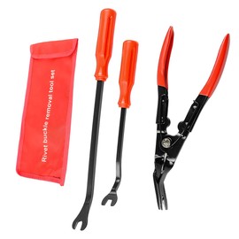 SHMZK 3 PCS Auto Clip Pliers Set and Fastener Remover, Car Trim Removal Tool Pry Tool Kit with Storage Bag, Door Panel Upholstery Fastener Rivet Remover Kit, Car Accessories (Red)