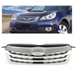 HECASA Front Grille Compatible with 2010-2012 Subaru Outback 2.5i Sport Touring 3.6R Limited Premium Grill Assembly Silvery+Balck Replacement for 91121AJ04B SU1200143