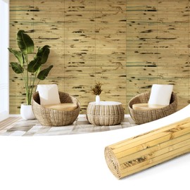 Art3d Natural Bamboo Wall Panel for Interior Wall Decor, Renewable Pole Wrap Wainscoting Paneling for Wall Ceiling Furniture Cabinet Office, 12 x 96 Inch - Light Burned