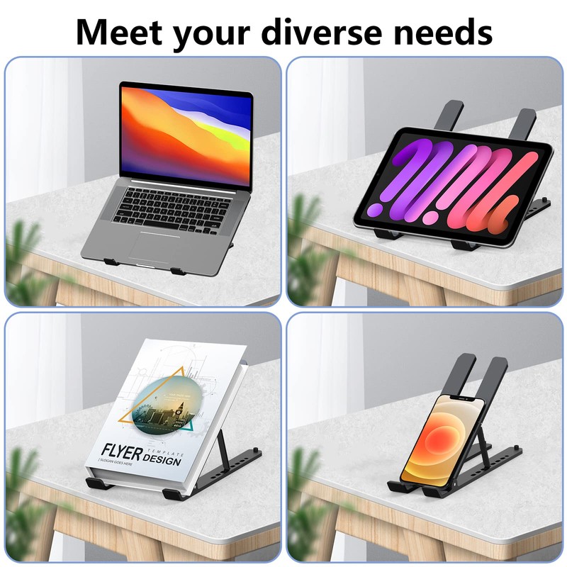 Tonmom Laptop Stand for Desk, Adjustable Laptop Riser ABS+Silicone Foldable