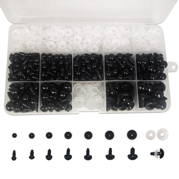 FANGZIDM 346PCS Safety Eyes with Washers 5-12mm Black Plastic Toy