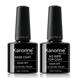 Kanorine Base and Top Coat Gel Gel Gel Nail Top Coat Base Coat, Base Coat, 0.4 fl oz (10 ml) x 2, Set of 2, Non-Wiping, No Wiping, Large Capacity, UV/LED Compatible, Base Gel