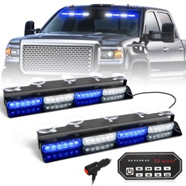 HLauto 604N Emergency Dash Strobe Lights: 2x16.8 inch Blue White Security Light w/Take Down, 48 LED Safety Flashing Warning Hazard Interior Windshield Light Bar for Trucks Vehicles