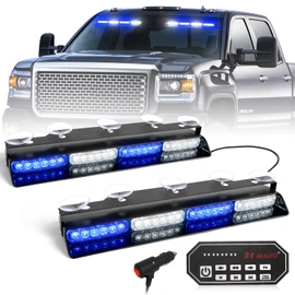 HLauto 604N Emergency Dash Strobe Lights: 2x16.8 inch Blue White Security Light w/Take Down, 48 LED Safety Flashing Warning Hazard Interior Windshield Light Bar for Trucks Vehicles