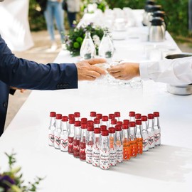 Wonderjune 60 Pack Mini Glass Sauce Bottles for Wedding 0.7 oz / 20 ml Small Glass Liquor Bottles Wedding Favors for Guests with Hot Heart Sticker Gift for Bridal Shower Party Supply Souvenirs