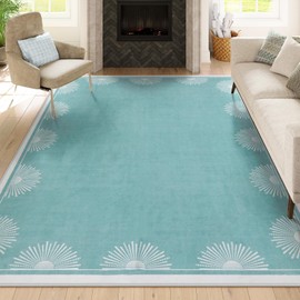 Hedlive Modern 8x10 Rugs for Living Room, Low Pile Teal Rugs for Bedroom Soft Washable Area Rug 8x10, Sun Printed Carpet Dining Room Rugs for Under Table Classroom Dorm(8x10ft,Teal)