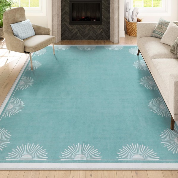 Hedlive Modern 8x10 Rugs for Living Room, Low Pile Teal