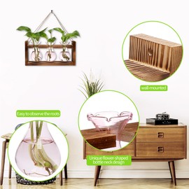 Plant Propagation Station Plant Terrarium Unique Birthday Gifts for Women Plant Lovers Home Office Decor Planter with Wooden Stand - 3 Bulb Glass Vase