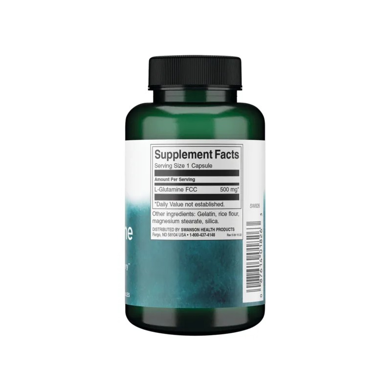 Swanson Suplemento De L-glutamina 500mg, 100 Cápsulas Sabor Sin sabor