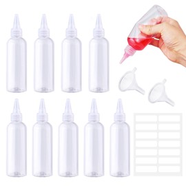 Prebarfun Pack of 10 Squeeze Bottles, 100 ml, Empty Squeeze Bottle, Plastic Bottles for Filling, Small Sauce Bottle with Caps, Funnels, Labels for Sauces, Paints and Oils etc.