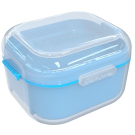 ARGOMAX Denture Case, Denture Cup for Soaking Dentures(Not Leak-Proof), Thorough Cleaning of Dentures, Retainer, Mouthguards, Clear Braces (Light Blue).