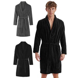 Claudio Men's Frotté Bathrobe - 100% Organic Cotton - Oeko-Tex Certified - Soft & Absorbent, black