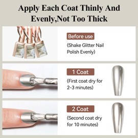 Bevimee Metallic Chrome Nail Polish Mirror Shine Quick Dry Champagne Gold, Holographic Nail Lacquer Regular Color For Finger Toe Nail French Manicure Art