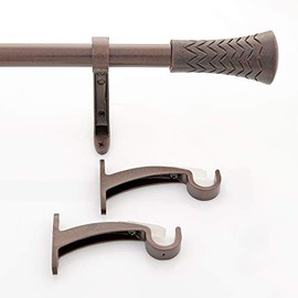 Deco Window 3/4 Inch Adjustable Brown Curtain Rod For Windows Curtains With Wood Taper Finials & Brackets Set - 36" to 66"