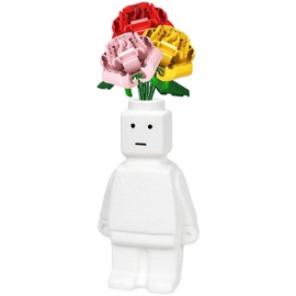 MYFLOCY Unique Building Flower Vase Room Decor Cool Building Blocks Vase for Flower Bouquet Cute Home Decoration (White)