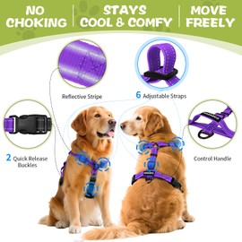 No-Pull Harness,Y-Shaped Design,Buckle-Neck Balance Harness with Reflective Stitching, Ideal for Dog Training and Night Walking, Padded Handle, Durable High-Tensile Nylon-Purple-M