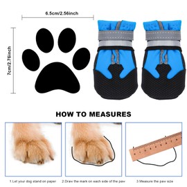 4 PCS Dog Boots Paw Protector,Waterproof Dog Shoes with Reflective Straps,Adjustable Washable Non-Slip Dog Shoes,Dog Boots for Injured Paws, Outdoor Walking Boots (Blue, L)