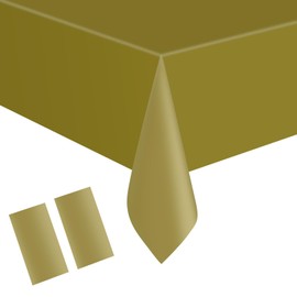 137 X 274cm Disposable Tablecloth, 2 PCS Dark Mustard Yellow Plastic Table Cover, Gold Party Tablecloth, Rectangle Tablecloth, Party Rectangular Dining Table Cover, for Christmas, Birthday, Picnic