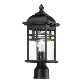 Emliviar Farmhouse Outdoor Post Light, 16" Exterior Post Lamp for Patio Porch with Seeded Glass, Black Finish, DE279P BK