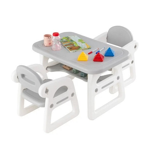 Kids Table and Chair Set with Building Blocks-Gray - Color:
