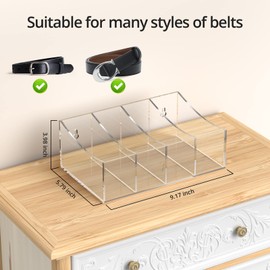 KDSKSC Organizador de cinturón, soporte de almacenamiento de cinturón acrílico para el armario y el cajón, contenedor de cinturón de 4 compartimentos, estuche transparente para corbata y pajarita