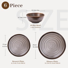 YALONG Ceramic Dinnerware Set 6 Pieces, Handmade Porcelain Wavy Rim Reactive Glaze Plates and Bowls Sets, Highly Chip and Crack Resistant | Dishwasher & Microwave Safe Dishes Set for 2
