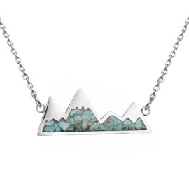 Lauren-Spencer Gemstone Mountain Necklace for Women Turquoise Malachite Tumbled Chips Stone Pendant Necklace Dainty Snowy Mountain Range Necklace for Women Girls Nature Jewelry Gift (Turquoise)