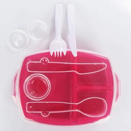 com-four® Set of 4 Lunch Box with Cutlery and Sauce Box, Food Box for Work, School, University and Travel, Lunch Box Dishwasher Safe (4-Piece - Box with Cutlery - Raspberry Red)