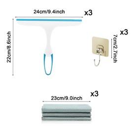 Littlegaofeithing Shower Squeegee, Shower Cubicle Squeegee, Squeegee for Mirrors, Windows, Floors, Bathrooms, Glass, Pack of 3