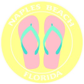 Athena Brands Flip Flops Naples Beach Florida - Car Truck Window Bumper Graphics Sticker Decal - Fun In The Sun Yellow
